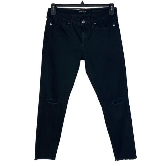 Banana Republic SZ 29 Ankle Skinny Jeans Stretch Distressed Frayed Hems Black - Picture 1 of 10